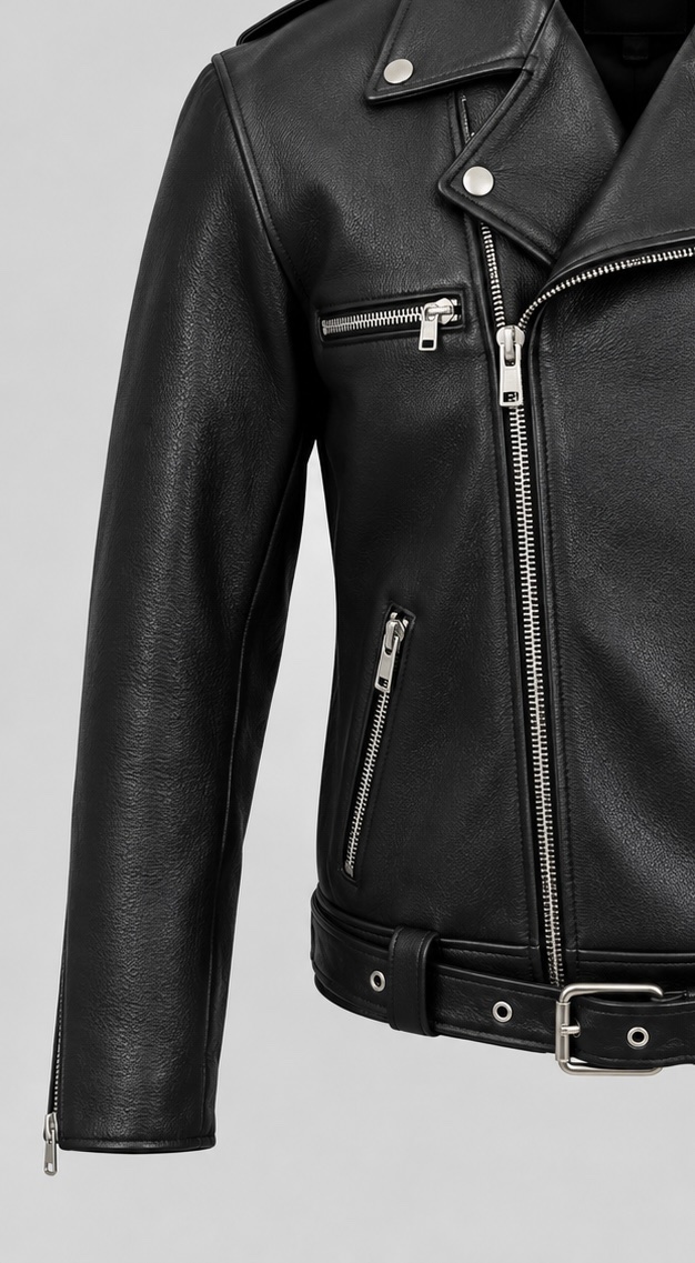 TWD Negan Black Cowhide Leather Jacket – Belted Biker Style, Made to Measure - Image 8